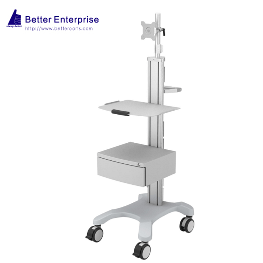 Mobile Equipment Cart with Dual LCD Monitor Mount, 3 Shelves, and